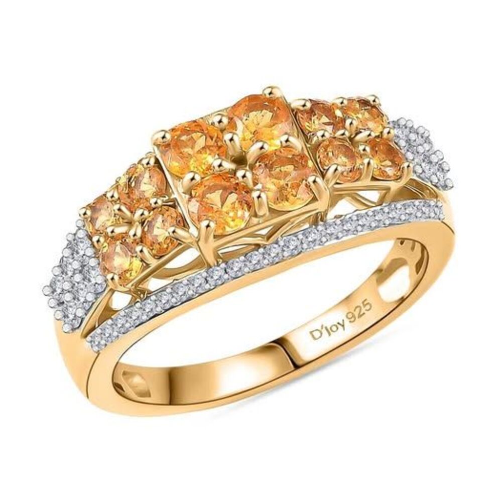 Tanzanian Mandarin Garnet and White Zircon 2.20 ctw Ring in 18K Gold over 925